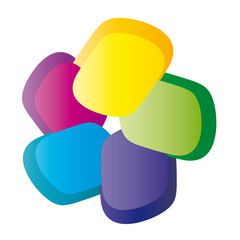 Fünf farbige Vierecke im Kreis - Logo