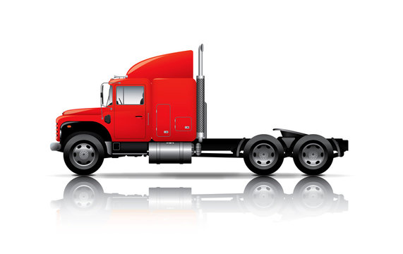 red semi-truck isolated on white background