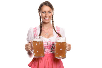 Kellnerin auf dem Oktoberfest mit Maßkrügen