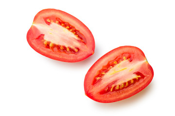 Cut San Marzano tomato isolated on white background