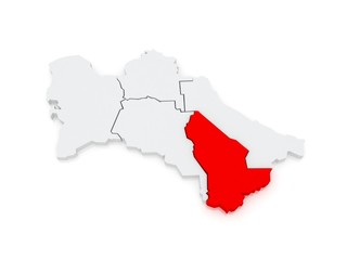 Map of Mary Province. Turkmenistan.
