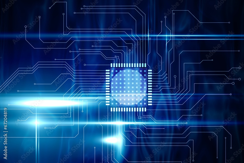 Poster blue technology interface with circuit board