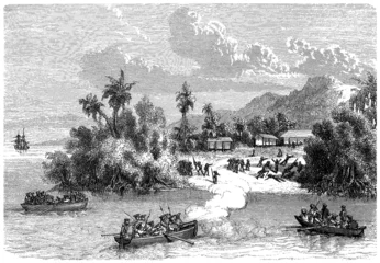 Fototapeten Violent European Invaders in Pacific Area - 18th century © Erica Guilane-Nachez