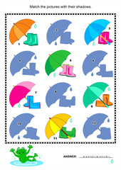 Match to shadow visual puzzle - gumboots, umbrella