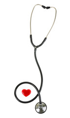 Red heart and a stethoscope, isolated on white background