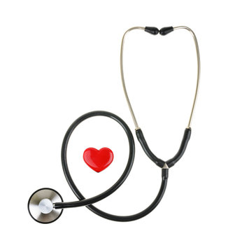 Red heart and a stethoscope, isolated on white background