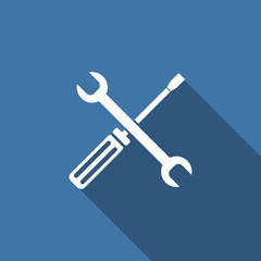 spanner & screwdriver icon with long shadow
