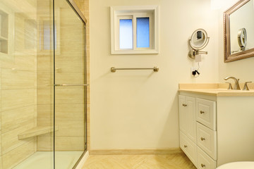 Bathroom interior with glass door shower