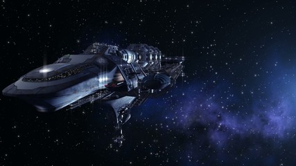 Futuristic spacelab, alien ship or military craft in deep space - Powered by Adobe