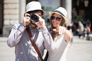 Tourists walking in a city