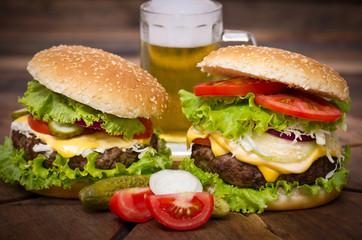 Hamburger on table close up