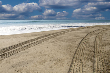 Driving down the beach