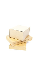 three brown boxs on white isolated background.