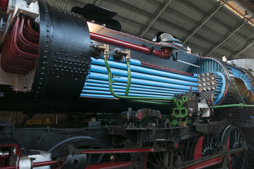 Fototapeta premium Old train in railway museum of Madrid, Spain