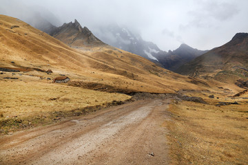 Mountain road in Cordiliera Huayhuash, Peru, South America