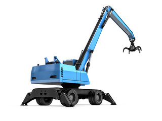 Crane with mechanical hand on a white background