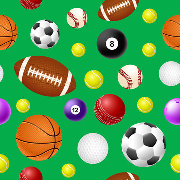 Sports ball seamless pattern on green background © gamegfx