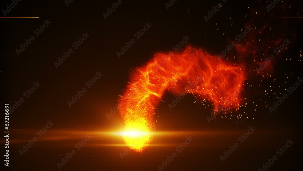 Poster flying fireball with sparks loop