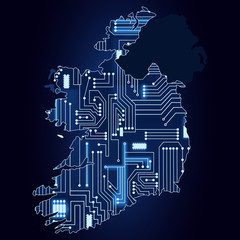 Map of Ireland with electronic circuit