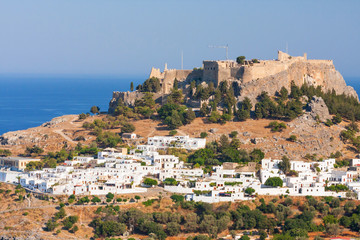 Fototapeta na wymiar Lindos, castle above on the Greek Island of Rhodes