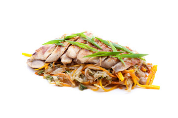 fried chicken with vegetables