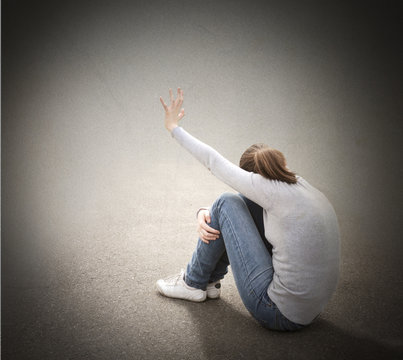 Young woman is afraid of something