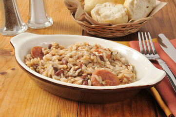Cajun sausage, bean and rice casserole