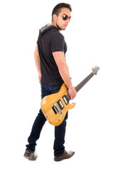 Naklejka premium young guy holding electric guitar