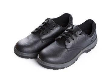 Black work boots  on white background