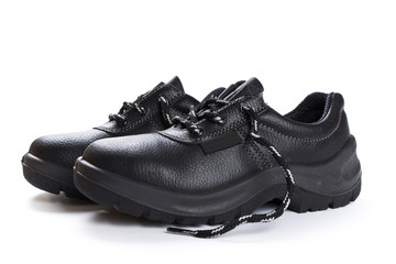 Black work boots  on white background