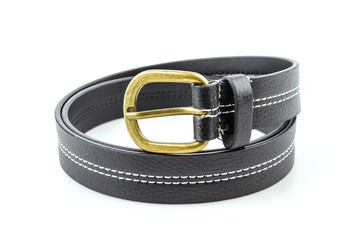 Black leather belt isolated white background