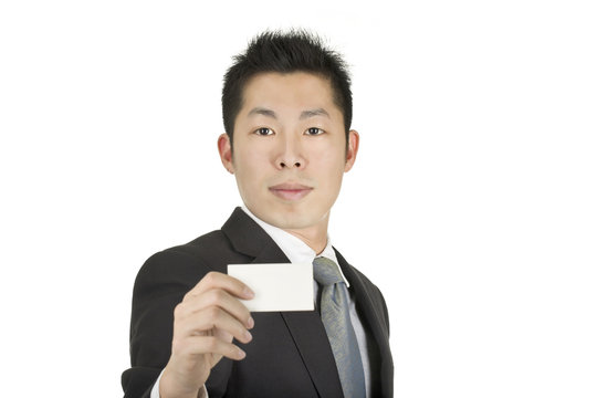 asia business man hold a card