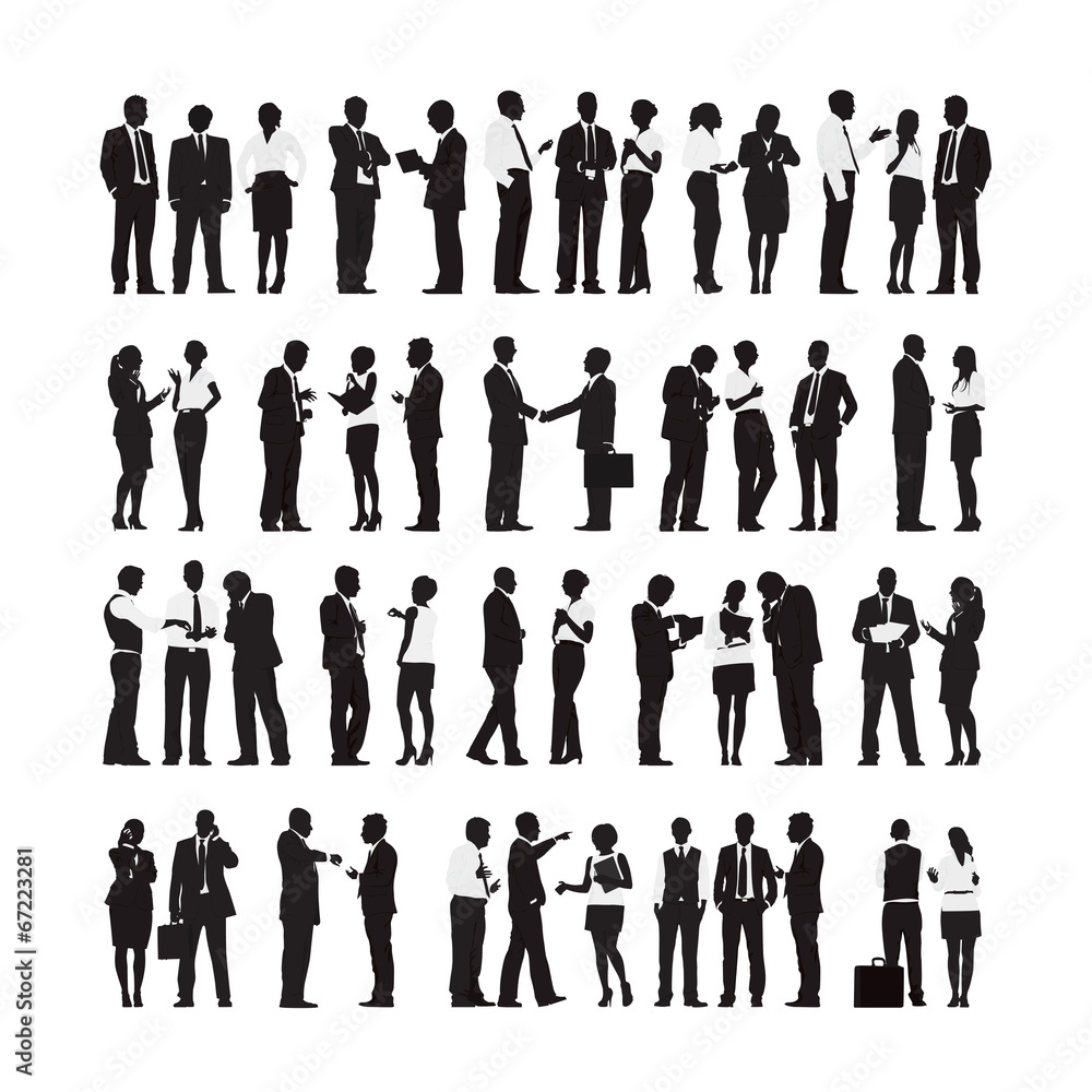 Wall mural silhouettes of business people working in a row - Wall murals