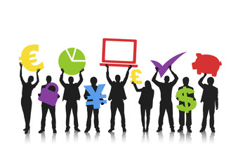 Silhouettes of Business People with Financial Concepts