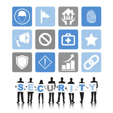 Vector of Diverse Business People with Security Symbols