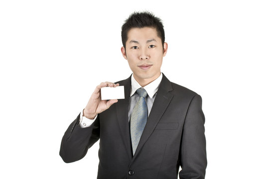 asia business man hold a card