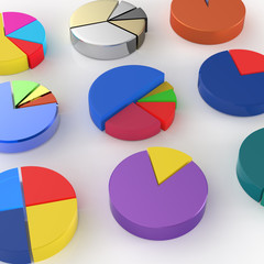 set of 3d different pie chart on isolated background