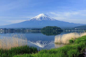 逆さ富士　河口湖にて