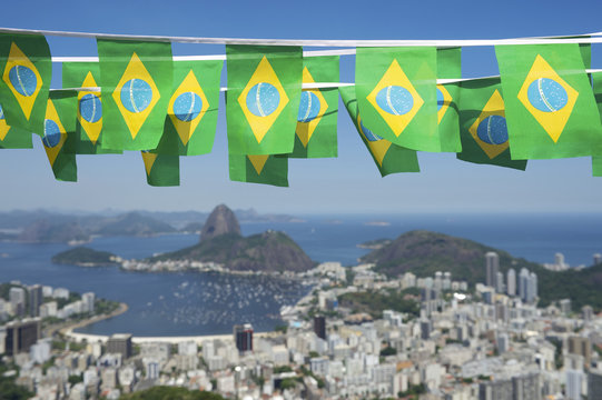 Brazilian Flags Sugarloaf Mountain Rio de Janeiro Brazil