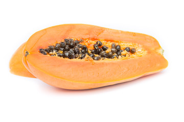 Half of papaya fruit isolated on white with clipping path