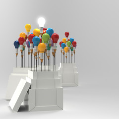 pencil light bulb 3d as think outside of the box and leadership