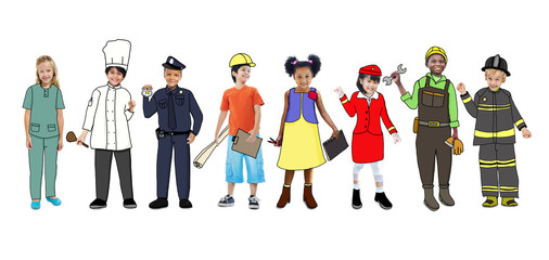 Children Wearing Future Job Uniforms
