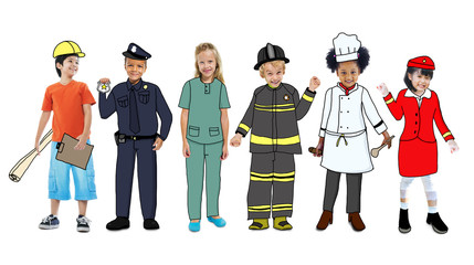 Children Wearing Future Job Uniforms