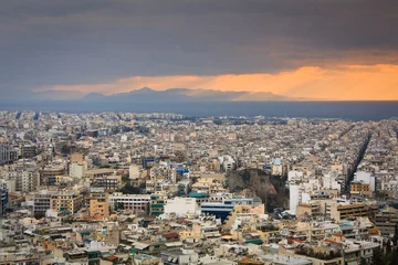 Fototapeten Evening view of Athens from Filopappou Hill. © milangonda