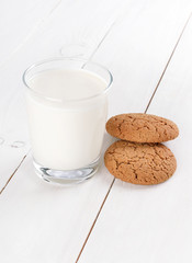 Milk in glass and oatmeal cookies