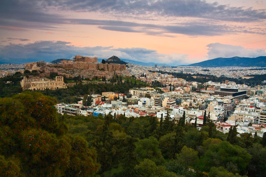 Acropolis as seen from Filopappou Hill, Athens.