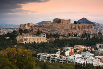 Fototapeta na wymiar Acropolis as seen from Filopappou Hill, Athens.