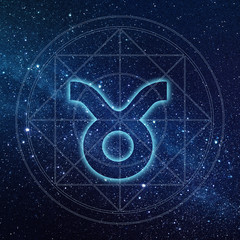Taurus zodiac sign with Milky way galaxy background