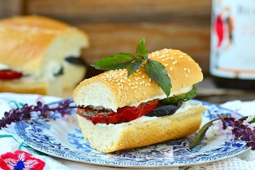 sandwich with baked vegetables and cheese