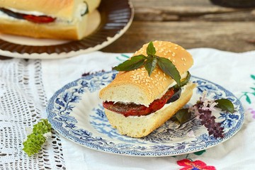 sandwich with baked vegetables and cheese